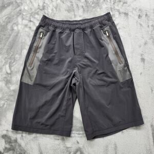 Lululemon Shorts Mens M Gray Drawstring Contrast Faux Leather Zip Pockets Gym